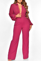 Rose Red Sexy Solid Patchwork V-Ausschnitt Straight Jumpsuits