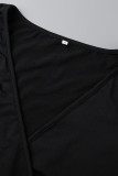 Robes à col en V en patchwork de paillettes solides noires sexy
