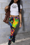 Multicolor Fashion Casual Print Patchwork Regular High Waist Trousers