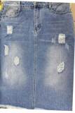 Jupes en jean taille haute décontractées en patchwork uni bleu clair