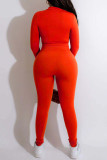 Colletto con cerniera lampo patchwork solido arancione moda casual manica lunga due pezzi
