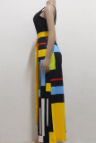 Vestidos rectos con cuello cuadrado de patchwork con estampado informal multicolor