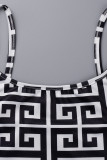 黒と白のセクシーなプリント パッチワーク スパゲッティ ストラップ スリング ドレス ドレス