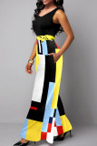 Multicolor Casual Print Patchwork Square Collar Straight Dresses