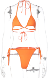 Tangerine Red Sexy Solid Hollowed Out Draw String Swimwears