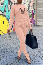 Pink Fashion Print Patchwork O Cuello Dos Piezas