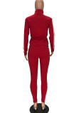 Rose Red Casual Sportswear Imprimir Patchwork Cremallera Cuello con cremallera Manga larga Dos piezas