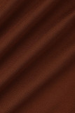 Combinaisons sexy solide patchwork zipper col roulé régulier marron