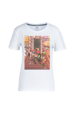 Weiße Fashion Street Print Patchwork O Neck T-Shirts