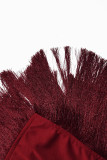 Paarsachtig rood sexy effen bandage met kwastjes patchwork asymmetrische halter mouwloze twee stukken