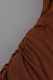 Combinaisons sexy solide patchwork zipper col roulé régulier marron