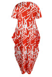 Roze mode casual print patchwork O-hals lange jurk Grote maten jurken