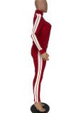 Rosso Casual Abbigliamento sportivo Stampa Patchwork Cerniera Cerniera Colletto Manica lunga Due pezzi