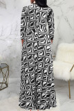 Black White Casual Print Bandage Hollowed Out Patchwork O Neck Straight Dresses