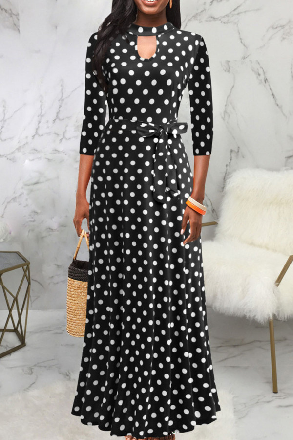 Черно-белая повседневная повязка с принтом, выдолбленные лоскутные платья с круглым вырезом, прямые платья