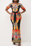 Многоцветный винтажный принт в стиле пэчворк Платье с открытыми плечами Платья с принтом