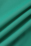 Зеленый Повседневный С принтом Пэчворк О-образный вырез С короткими рукавами Из двух частей