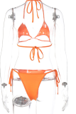 Tangerine Red Sexy Solid Hollowed Out Draw String Swimwears