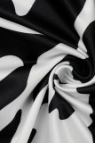 Robe longue noire à la mode décontractée à imprimé patchwork O Neck Robes de grande taille