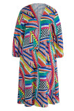 Colour Fashion Casual Print Patchwork Plus Size Overcoat