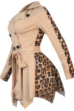 Khaki Fashion Casual Print Patchwork Asymmetrical Turndown Collar Long Sleeve Dresses