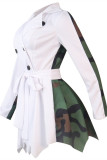 Khaki Fashion Casual Print Patchwork Asymmetrical Turndown Collar Long Sleeve Dresses