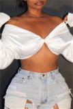 White Fashion Sexy Solid Backless Off the Shoulder Tops