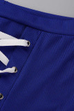Синий сексуальный сплошной пэчворк с круглым вырезом без рукавов из двух частей