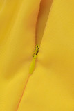 Желтое сексуальное однотонное лоскутное вечернее платье на тонких бретельках Платья