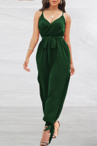 Green Fashion Solid Patchwork Spaghetti Band Harlan Jumpsuits