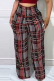Pantalones de cintura alta regulares de patchwork con estampado informal de moda albaricoque