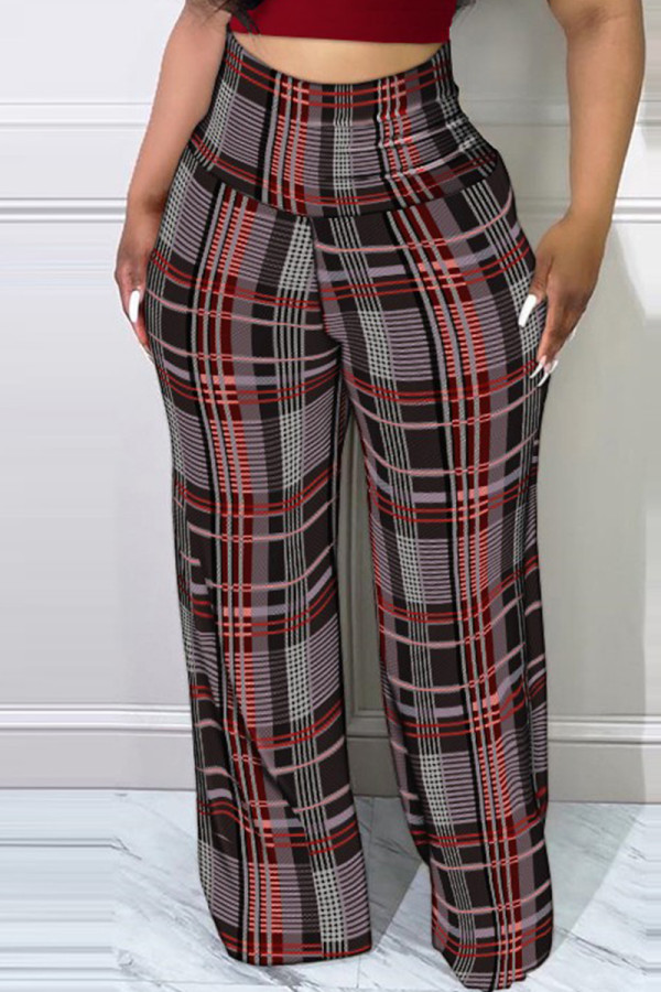 Pantalones de cintura alta regulares de patchwork con estampado casual de moda rojo