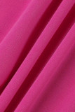 Vestidos de falda de un paso con cuello oblicuo con volantes de patchwork liso elegante rojo rosa