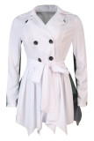 ホワイト ファッション カジュアル プリント パッチワーク 非対称 ターンダウン カラー ロング スリーブ ドレス
