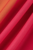 Orange Pink Sexy Print Ausgehöhltes Patchwork Asymmetrische Neckholder-Tops