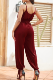 Vit Mode Solid Patchwork Spaghetti Strap Harlan Jumpsuits
