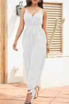 White Fashion Solid Patchwork Spaghetti Strap Harlan Jumpsuits