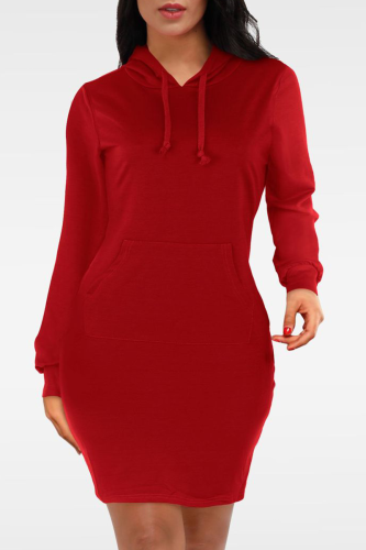 Red Casual Solid Patchwork Hooded Collar Pencil Skirt Dresses