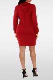 レッド カジュアル ソリッド パッチワーク フード付きカラー ペンシル スカート ドレス