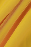 黄色のセクシーな固体パッチワーク スパゲッティ ストラップのイブニング ドレスのドレス