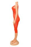 Macacão skinny sexy com estampa casual laranja rasgado decote em U