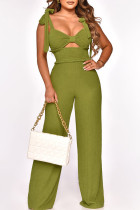 Groene Sexy Casual Solid Bandage Uitgeholde Backless Spaghetti Band Regular Jumpsuits