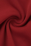 Vestidos de saia de um passo com gola oblíqua de retalhos sólidos e elegantes vermelhos