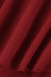 Rote, elegante, solide Patchwork-Volants mit schrägem Kragen und One-Step-Rock-Kleidern