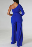 Red Fashion Casual Solid Patchwork Backless One Shoulder Regular Jumpsuits