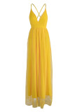 Vestido de noche con correa de espagueti de patchwork sólido sexy amarillo Vestidos