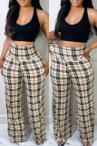 Apricot Fashion Casual Print Patchwork Regular High Waist Trousers
