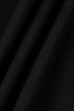 Macacão reto preto casual patchwork sólido com alça de espaguete