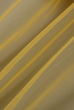 Robe de soirée jaune sexy à bretelles spaghetti en patchwork solide