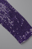 Фиолетовые сексуальные сплошные блестки в стиле пэчворк с разрезом V-образным вырезом вечернее платье платья